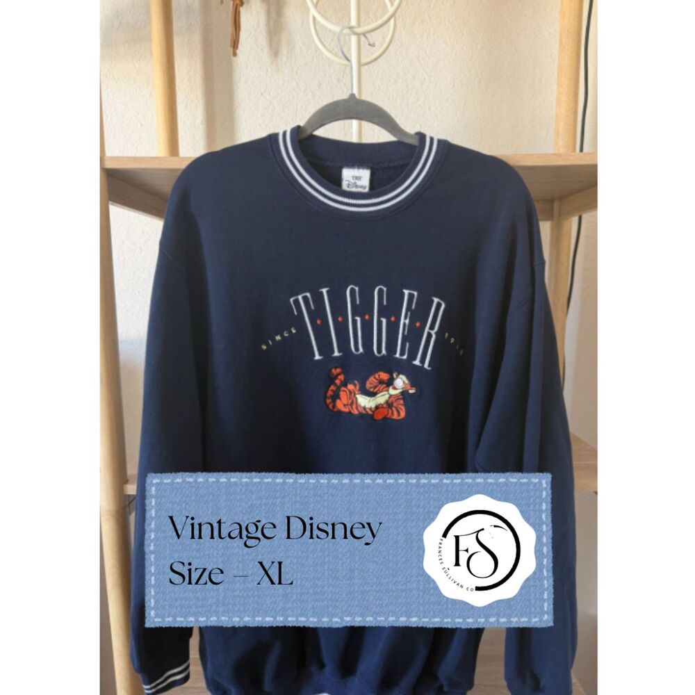 Vintage Disney Tigger Embroidered Navy Crewneck Sweatshirt, XL